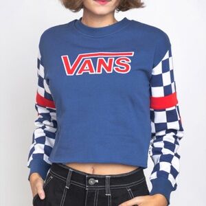 VANS BMX Crew Neck Checked Sleeve Cropped Sweatshirt Size S